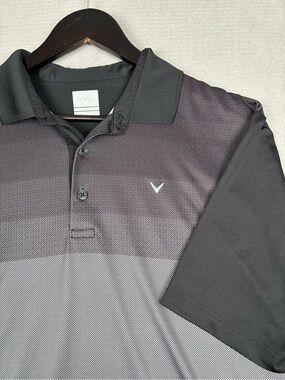 Callaway Golf Opti-Dri Polo Black and Dark Grey Gradient Performance Mens Large